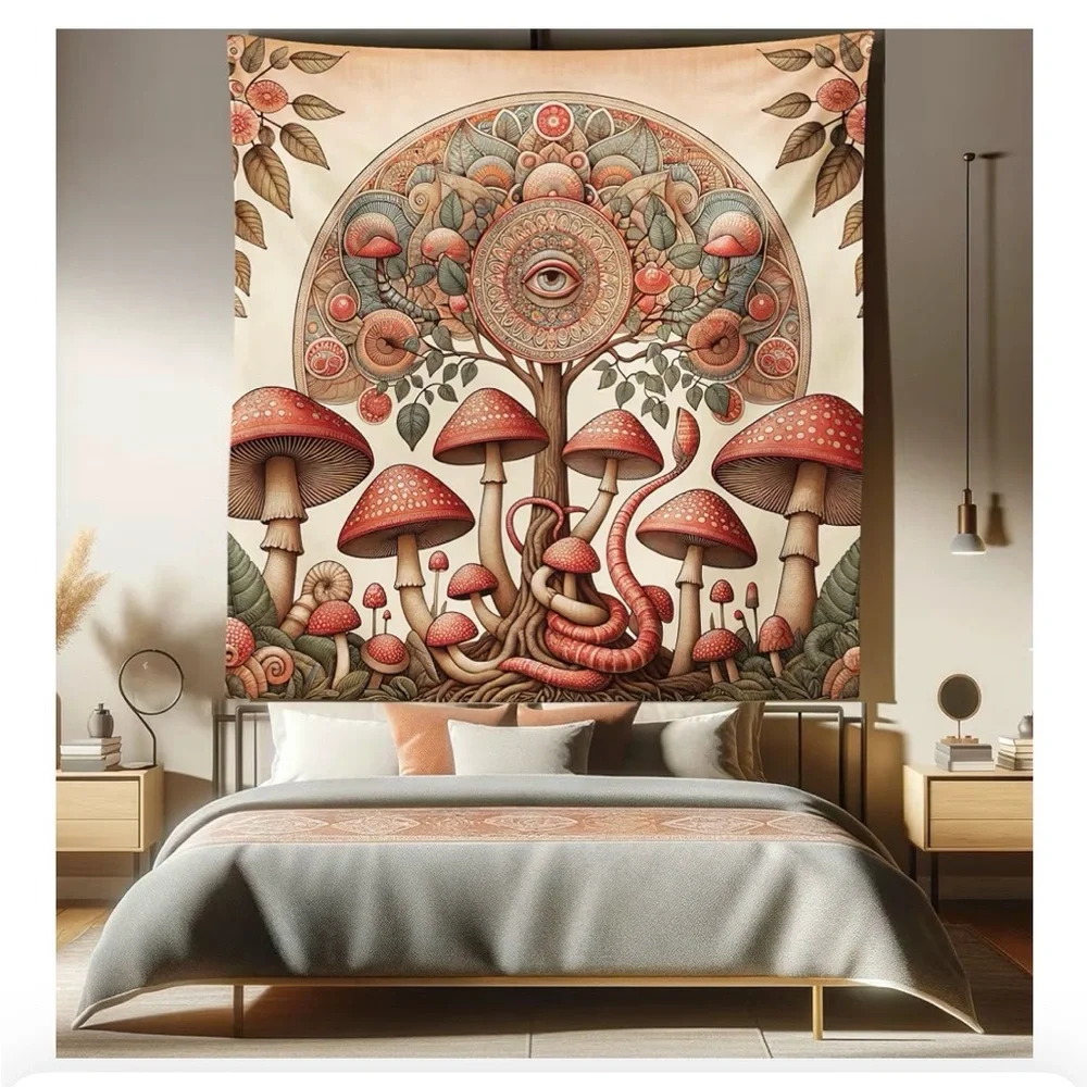 Hippie Psychedelic Aura Leaves & Eye wall hanging 30 x 47, Ornate Tree Art
